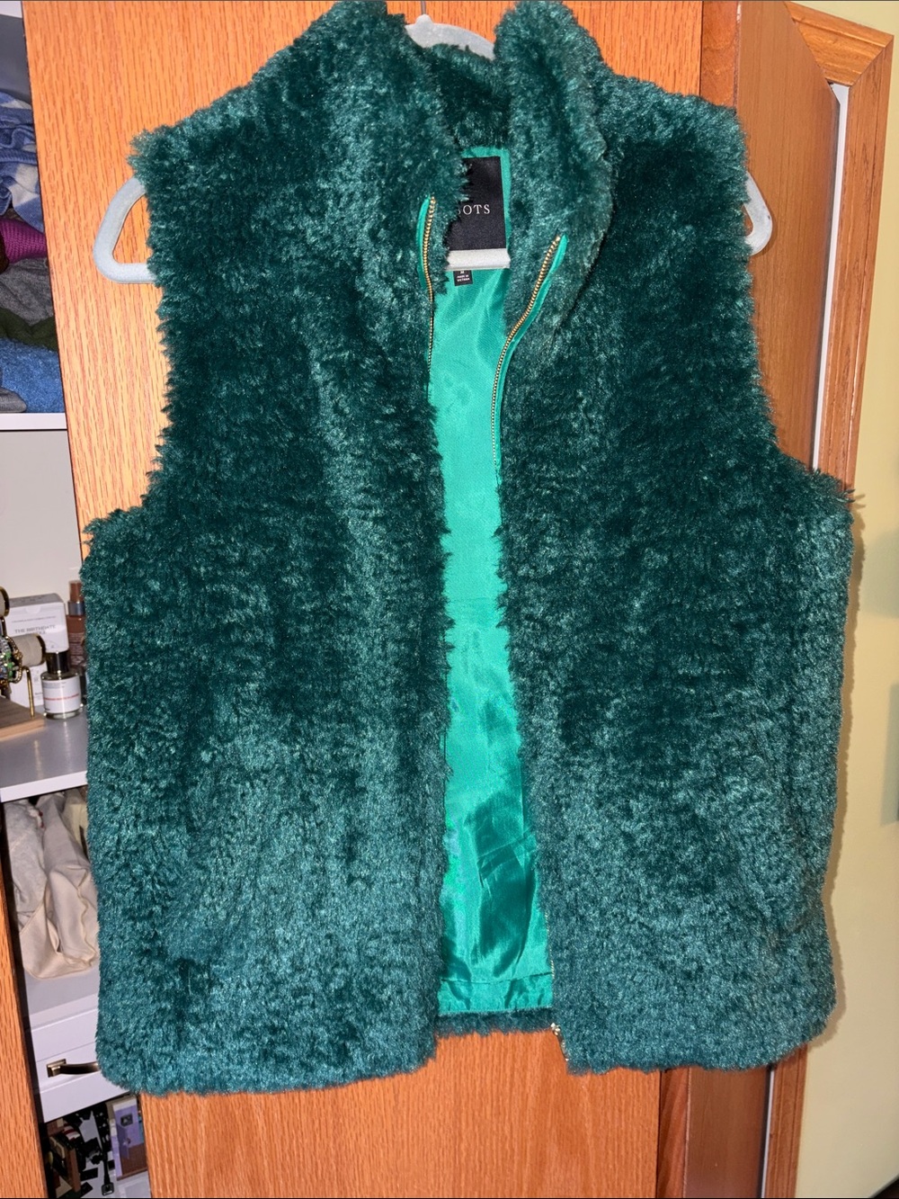 Talbots Teal Green Faux Fur Vest